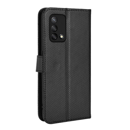 For Oppo A74 4G/Oppo F19 PU Leather Phone Case Wallet Stand Cover Anti-scratch Diamond Texture Phone Cover with Strap