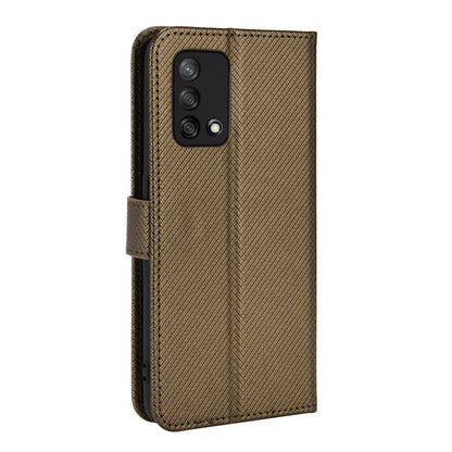 For Oppo A74 4G/Oppo F19 PU Leather Phone Case Wallet Stand Cover Anti-scratch Diamond Texture Phone Cover with Strap