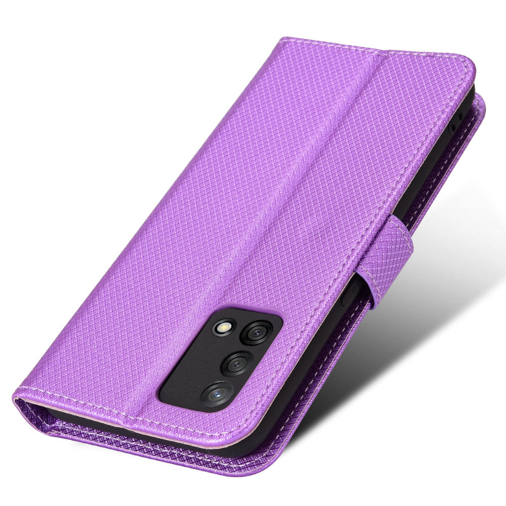 For Oppo A74 4G/Oppo F19 PU Leather Phone Case Wallet Stand Cover Anti-scratch Diamond Texture Phone Cover with Strap