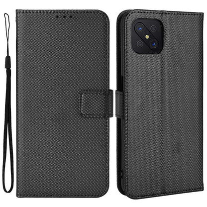 For Oppo A92s/Reno4 Z 5G Diamond Texture Phone Case Cover PU Leather Wallet Stand Cell Phone Shell with Strap