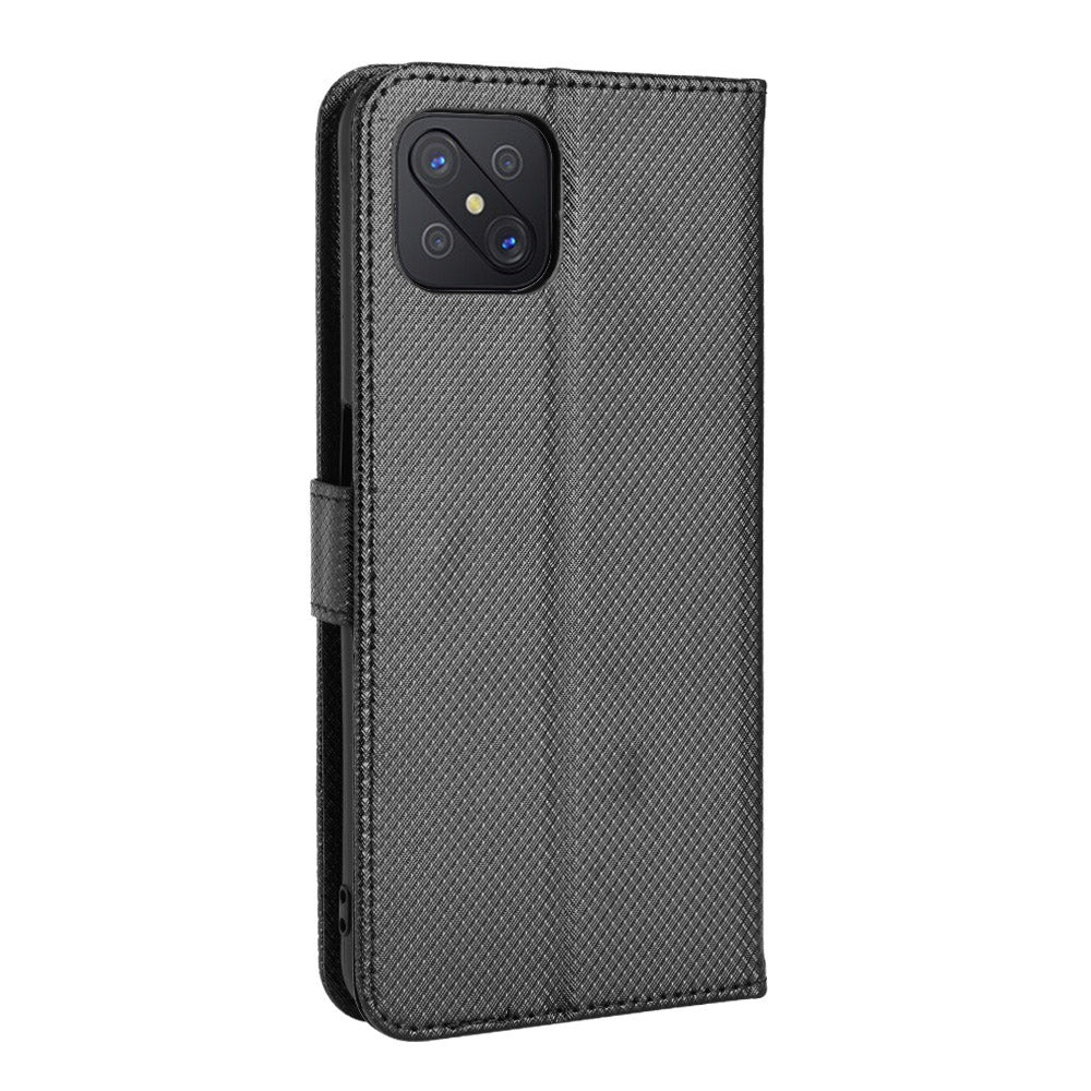 For Oppo A92s/Reno4 Z 5G Diamond Texture Phone Case Cover PU Leather Wallet Stand Cell Phone Shell with Strap