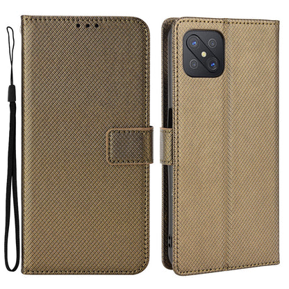 For Oppo A92s/Reno4 Z 5G Diamond Texture Phone Case Cover PU Leather Wallet Stand Cell Phone Shell with Strap