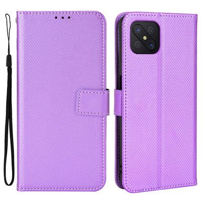 For Oppo A92s/Reno4 Z 5G Diamond Texture Phone Case Cover PU Leather Wallet Stand Cell Phone Shell with Strap