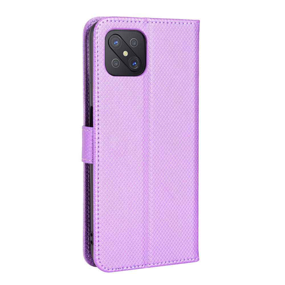 For Oppo A92s/Reno4 Z 5G Diamond Texture Phone Case Cover PU Leather Wallet Stand Cell Phone Shell with Strap