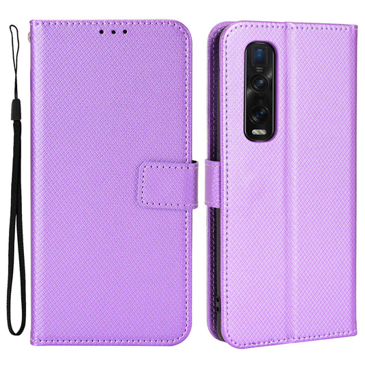 For Oppo Find X2 Pro Magnetic Clasp Anti-drop Diamond Texture PU Leather Wallet Stand Cell Phone Case with Strap