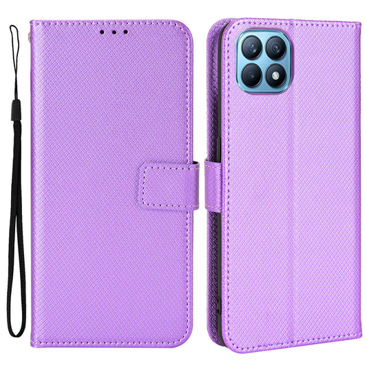 For Oppo Reno4 SE Diamond Texture PU Leather Wallet Stand Cover Anti-scratch Cell Phone Case with Strap