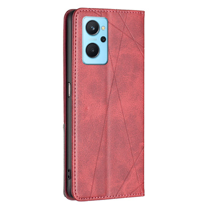 For Oppo A36/A76/Realme 9i Splicing Rhombus-like Imprinting PU Leather Case Full Protection Stand Magnetic Absorption Flip Folio Cover with Card Slots