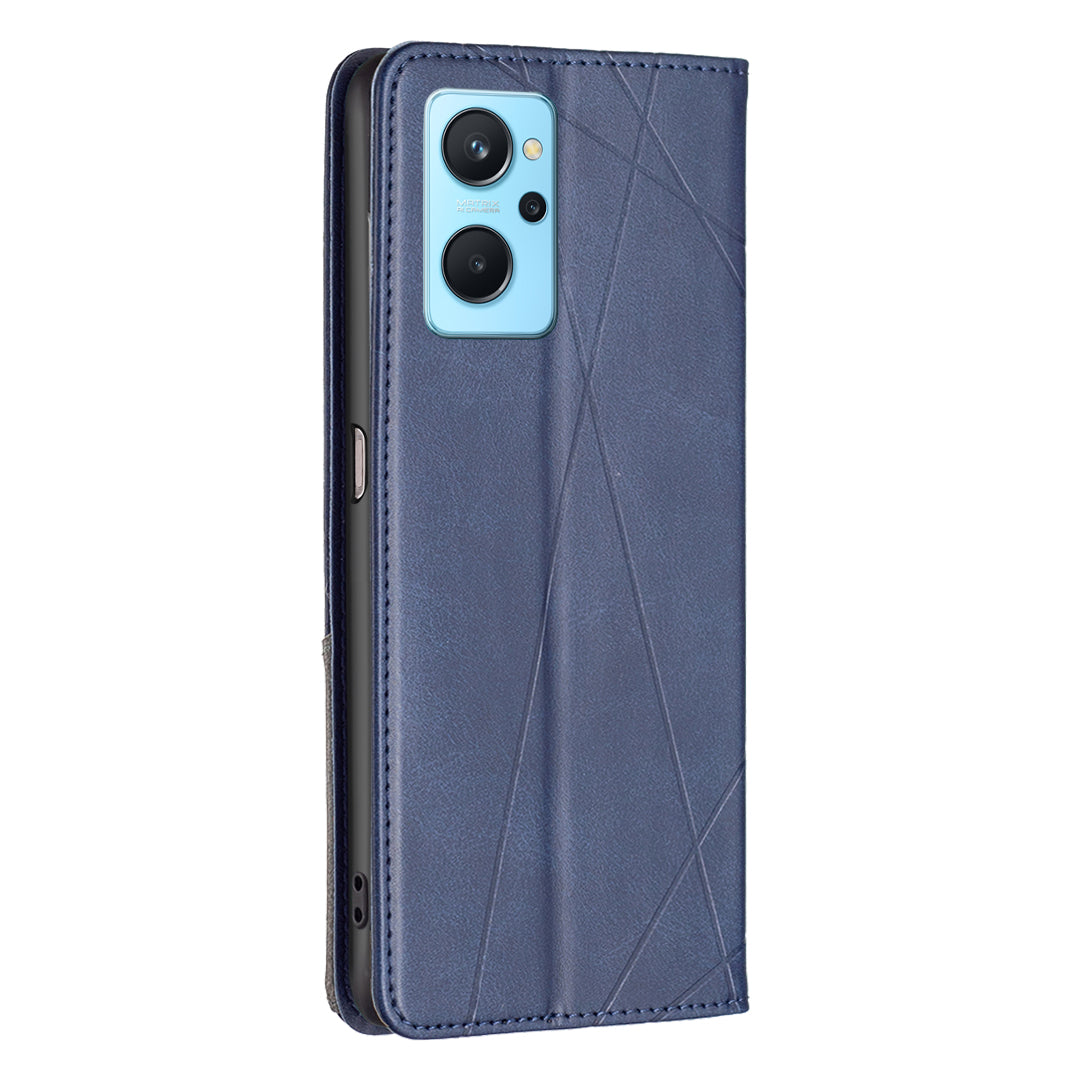 For Oppo A36/A76/Realme 9i Splicing Rhombus-like Imprinting PU Leather Case Full Protection Stand Magnetic Absorption Flip Folio Cover with Card Slots