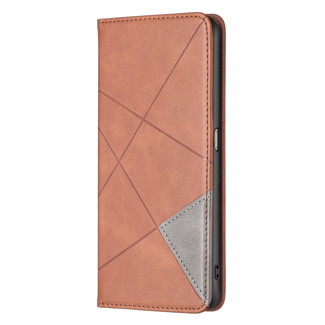 For Oppo A36/A76/Realme 9i Splicing Rhombus-like Imprinting PU Leather Case Full Protection Stand Magnetic Absorption Flip Folio Cover with Card Slots