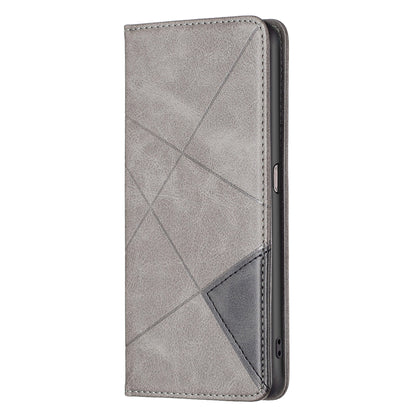 For Oppo A36/A76/Realme 9i Splicing Rhombus-like Imprinting PU Leather Case Full Protection Stand Magnetic Absorption Flip Folio Cover with Card Slots