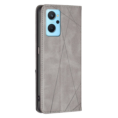 For Oppo A36/A76/Realme 9i Splicing Rhombus-like Imprinting PU Leather Case Full Protection Stand Magnetic Absorption Flip Folio Cover with Card Slots