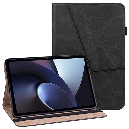 For Oppo Pad Line Imprinted PU Leather Tablet Case Adjustable Stand Shockproof Card Holder Cover