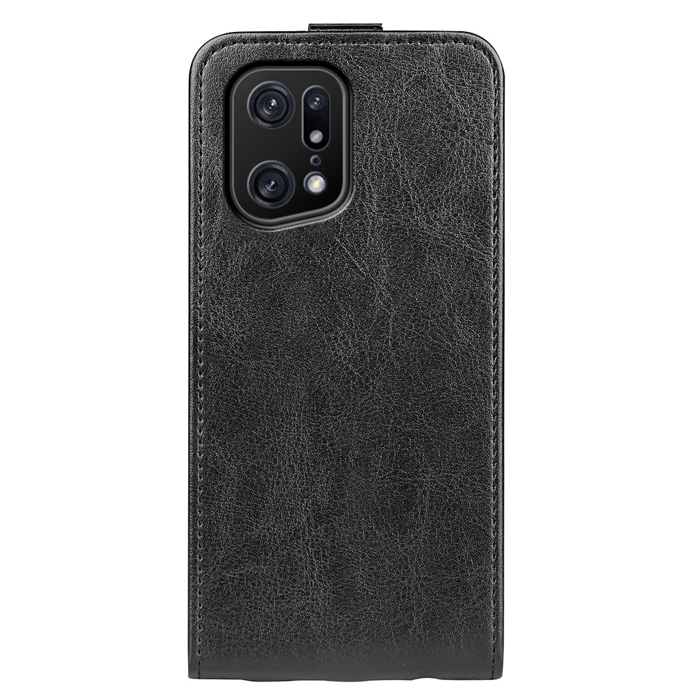 For Oppo Find X5 Pro Vertical Flip Crazy Horse Texture Phone Case PU Leather Magnetic Clasp Cover with Card Holder