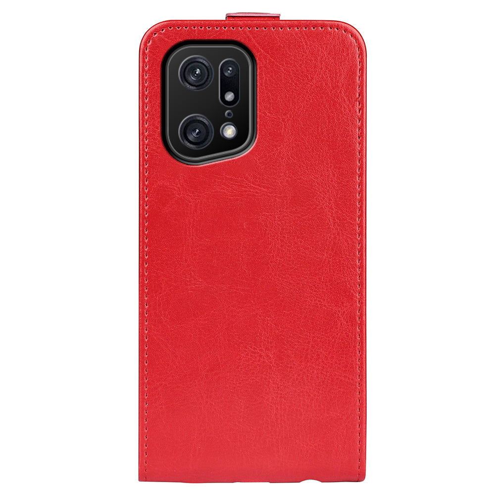 For Oppo Find X5 Pro Vertical Flip Crazy Horse Texture Phone Case PU Leather Magnetic Clasp Cover with Card Holder