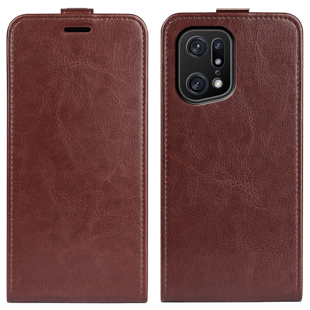 For Oppo Find X5 Pro Vertical Flip Crazy Horse Texture Phone Case PU Leather Magnetic Clasp Cover with Card Holder