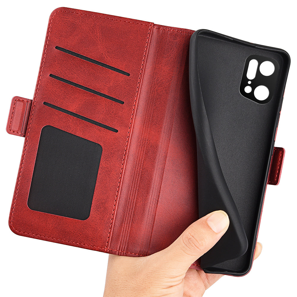 For Oppo Find X5 Pro Textured PU Leather Stand Cover Magnetic Clasp Mobile Phone Wallet Case