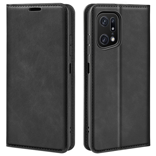 For Oppo Find X5 Pro Magnetic Auto Closing Phone Case Skin-touch Feeling PU Leather + TPU Stand Wallet Cover