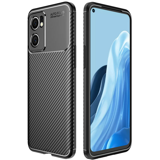 For Oppo Reno7 5G (Global) Stylish Carbon Fiber Protective Case Flexible TPU Non-Slip Phone Cover