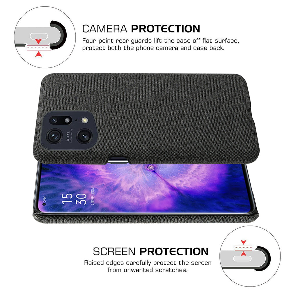 Slim Phone Case for Oppo Find X5 Pro Solid Color Cloth Texture + PC Protector Heat Dissipation Incomplete Covering Back Shell