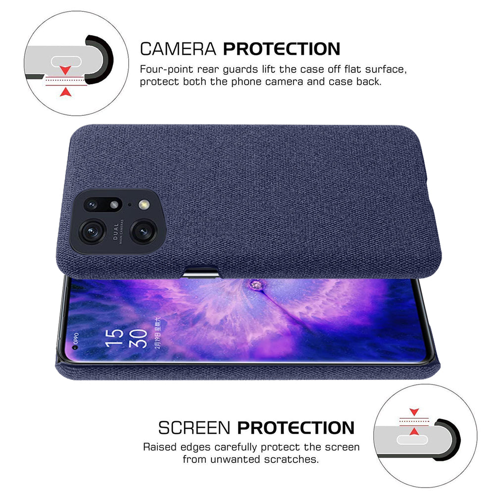 Slim Phone Case for Oppo Find X5 Pro Solid Color Cloth Texture + PC Protector Heat Dissipation Incomplete Covering Back Shell