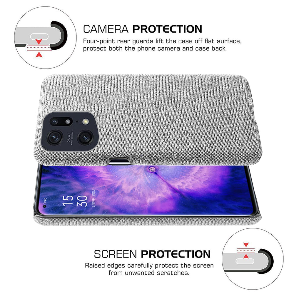 Slim Phone Case for Oppo Find X5 Pro Solid Color Cloth Texture + PC Protector Heat Dissipation Incomplete Covering Back Shell