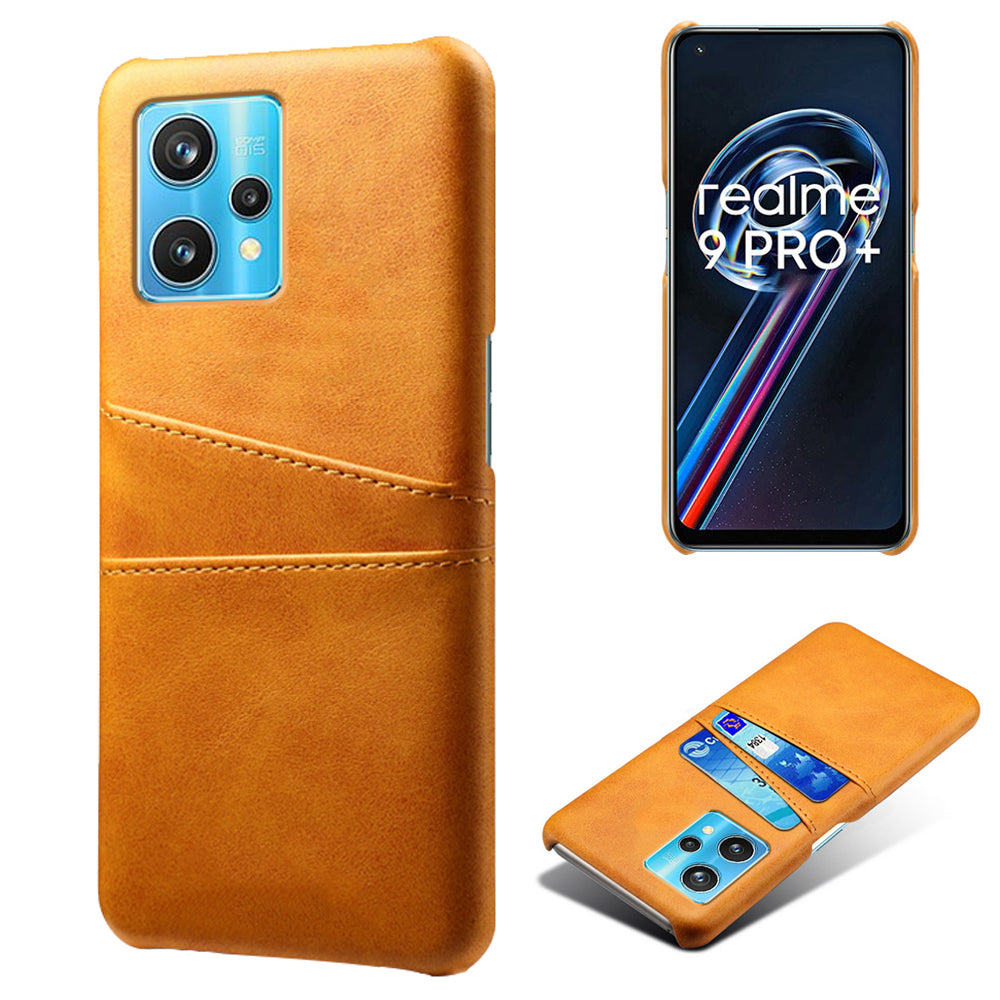 For Realme 9 Pro+ Double Protection PU Leather Coated Hard PC Cover Two Card Slots Phone Protective Shell