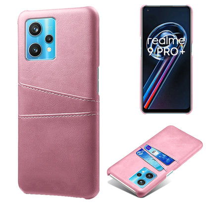 For Realme 9 Pro+ Double Protection PU Leather Coated Hard PC Cover Two Card Slots Phone Protective Shell