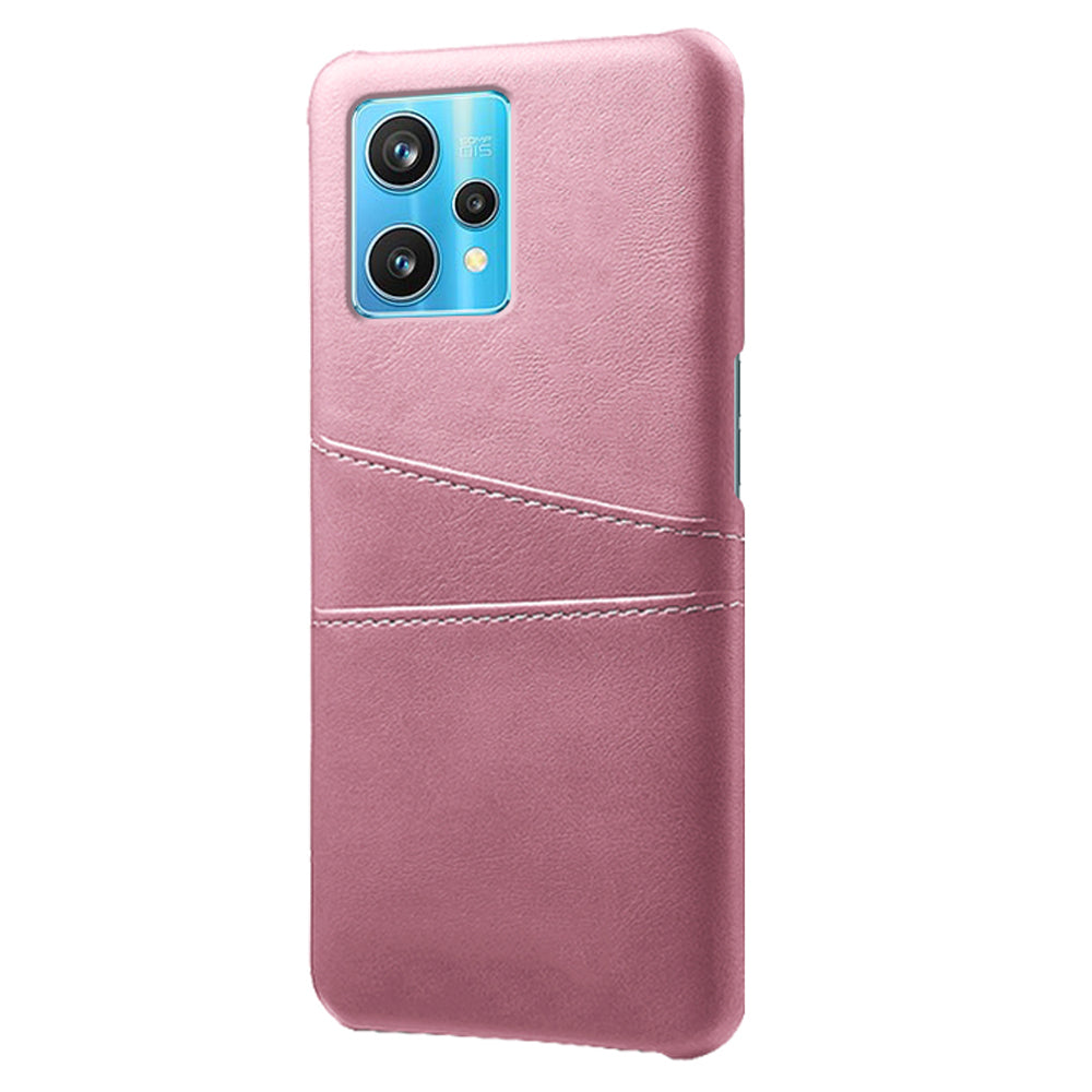 For Realme 9 Pro+ Double Protection PU Leather Coated Hard PC Cover Two Card Slots Phone Protective Shell