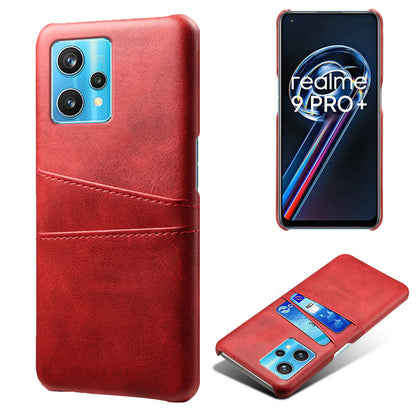 For Realme 9 Pro+ Double Protection PU Leather Coated Hard PC Cover Two Card Slots Phone Protective Shell