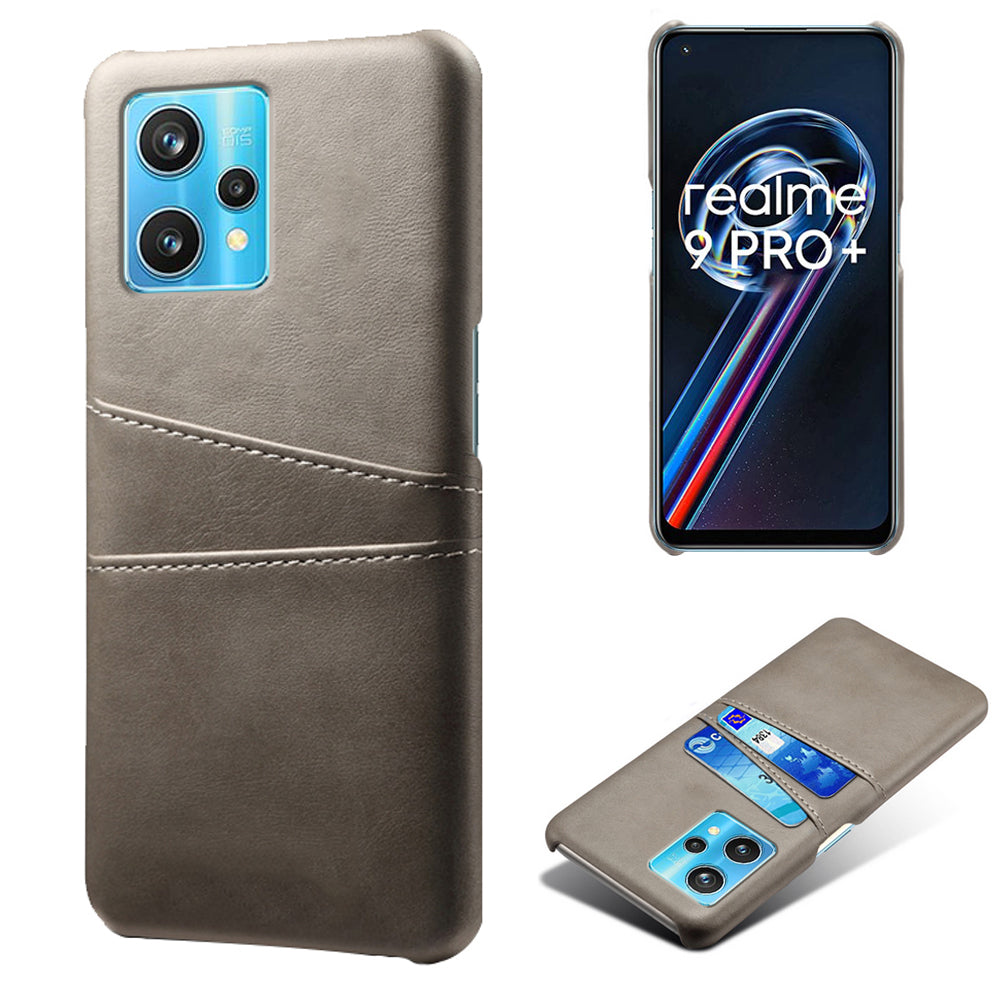 For Realme 9 Pro+ Double Protection PU Leather Coated Hard PC Cover Two Card Slots Phone Protective Shell