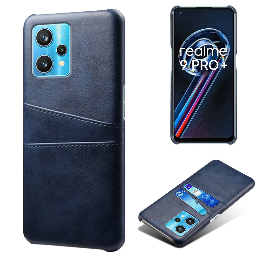 For Realme 9 Pro+ Double Protection PU Leather Coated Hard PC Cover Two Card Slots Phone Protective Shell