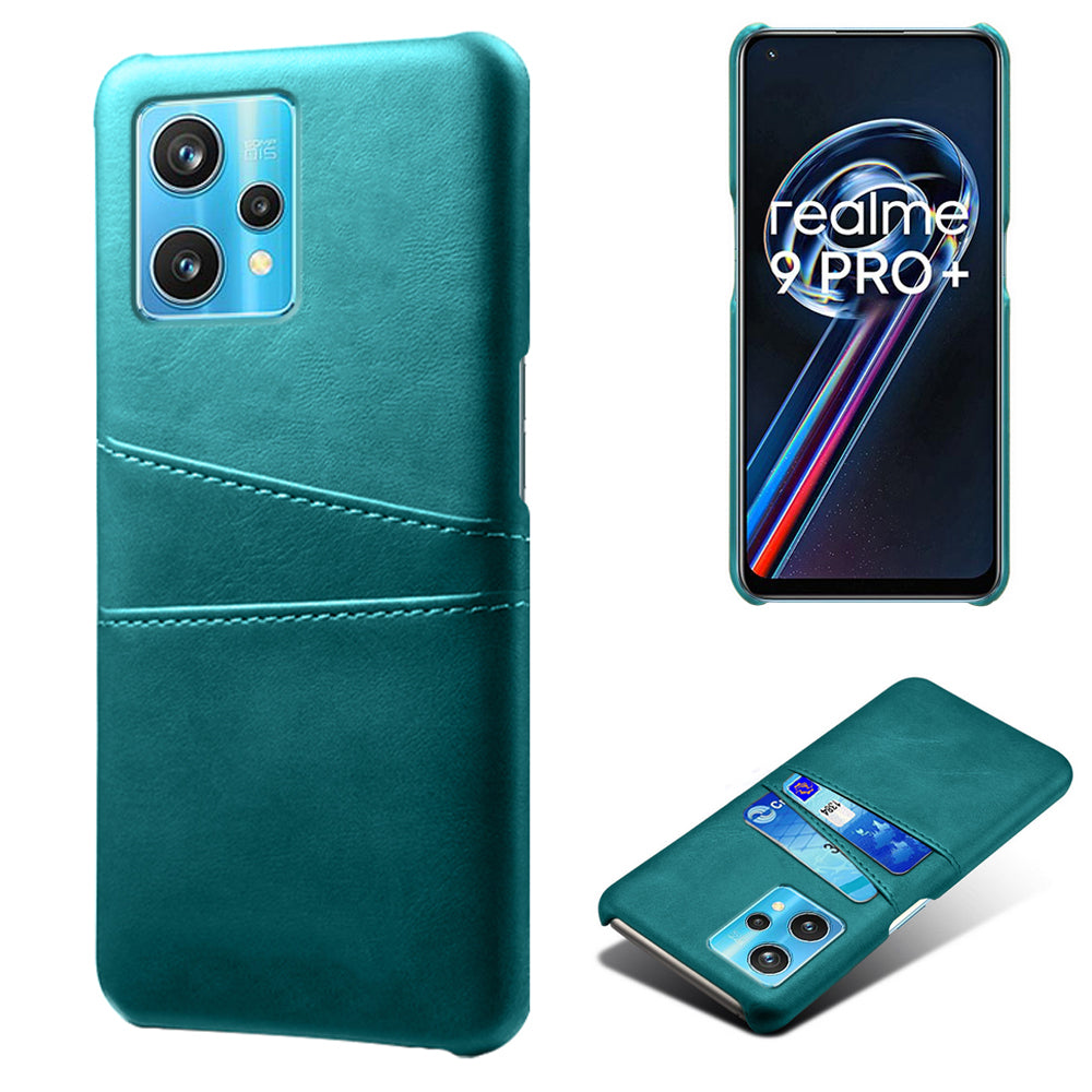 For Realme 9 Pro+ Double Protection PU Leather Coated Hard PC Cover Two Card Slots Phone Protective Shell