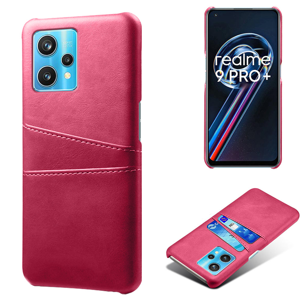 For Realme 9 Pro+ Double Protection PU Leather Coated Hard PC Cover Two Card Slots Phone Protective Shell