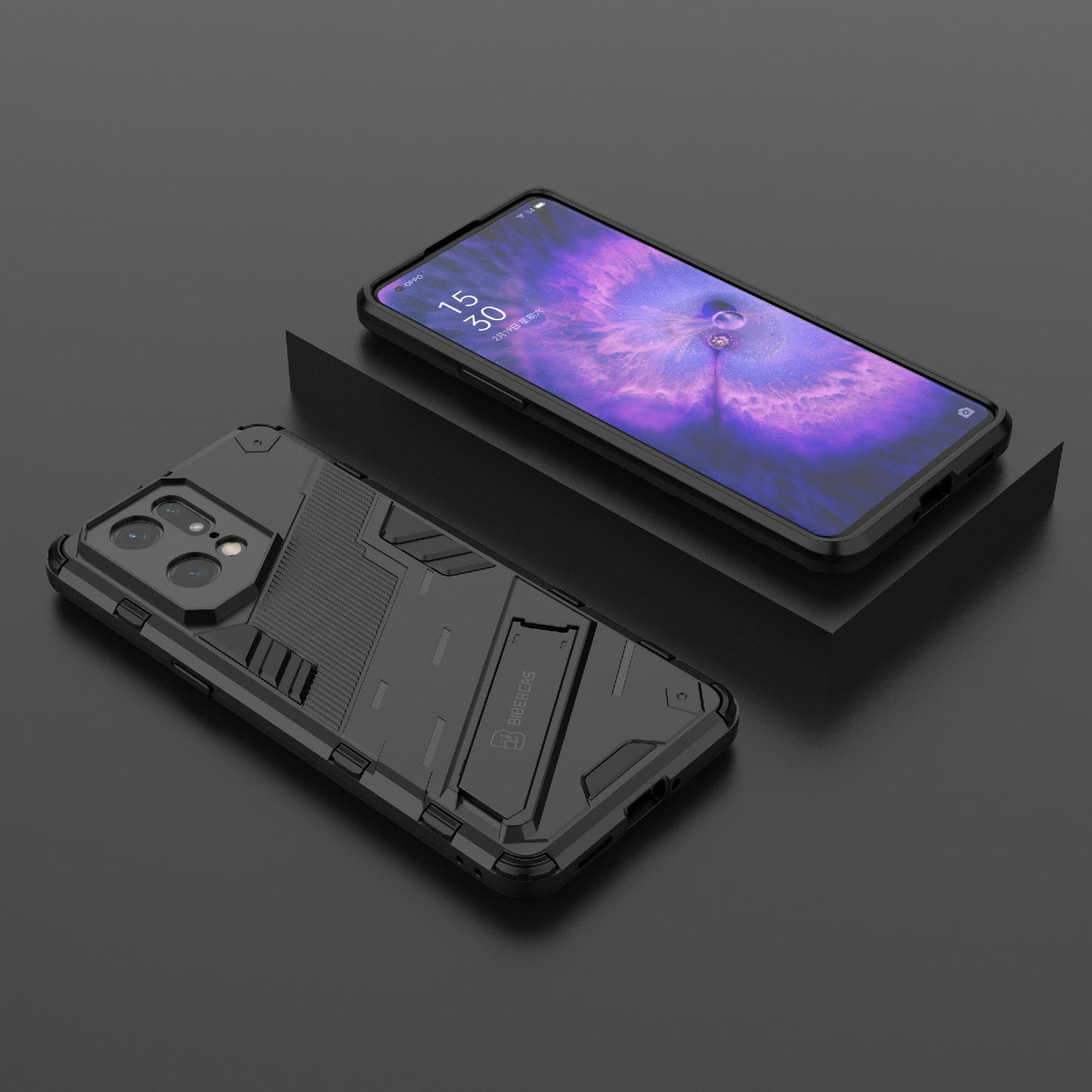 For Oppo Find X5 Pro Shockproof Anti-drop Kickstand Function Hard PC + Soft TPU Cell Phone Case Cover