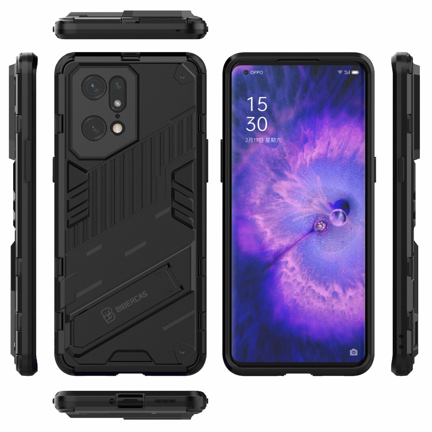 For Oppo Find X5 Pro Shockproof Anti-drop Kickstand Function Hard PC + Soft TPU Cell Phone Case Cover