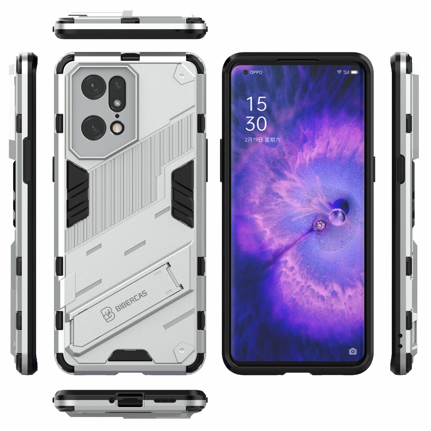 For Oppo Find X5 Pro Shockproof Anti-drop Kickstand Function Hard PC + Soft TPU Cell Phone Case Cover