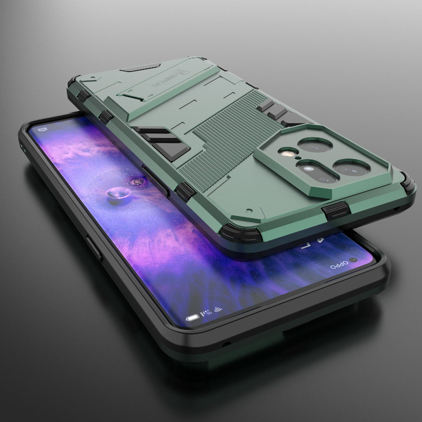 For Oppo Find X5 Pro Shockproof Anti-drop Kickstand Function Hard PC + Soft TPU Cell Phone Case Cover