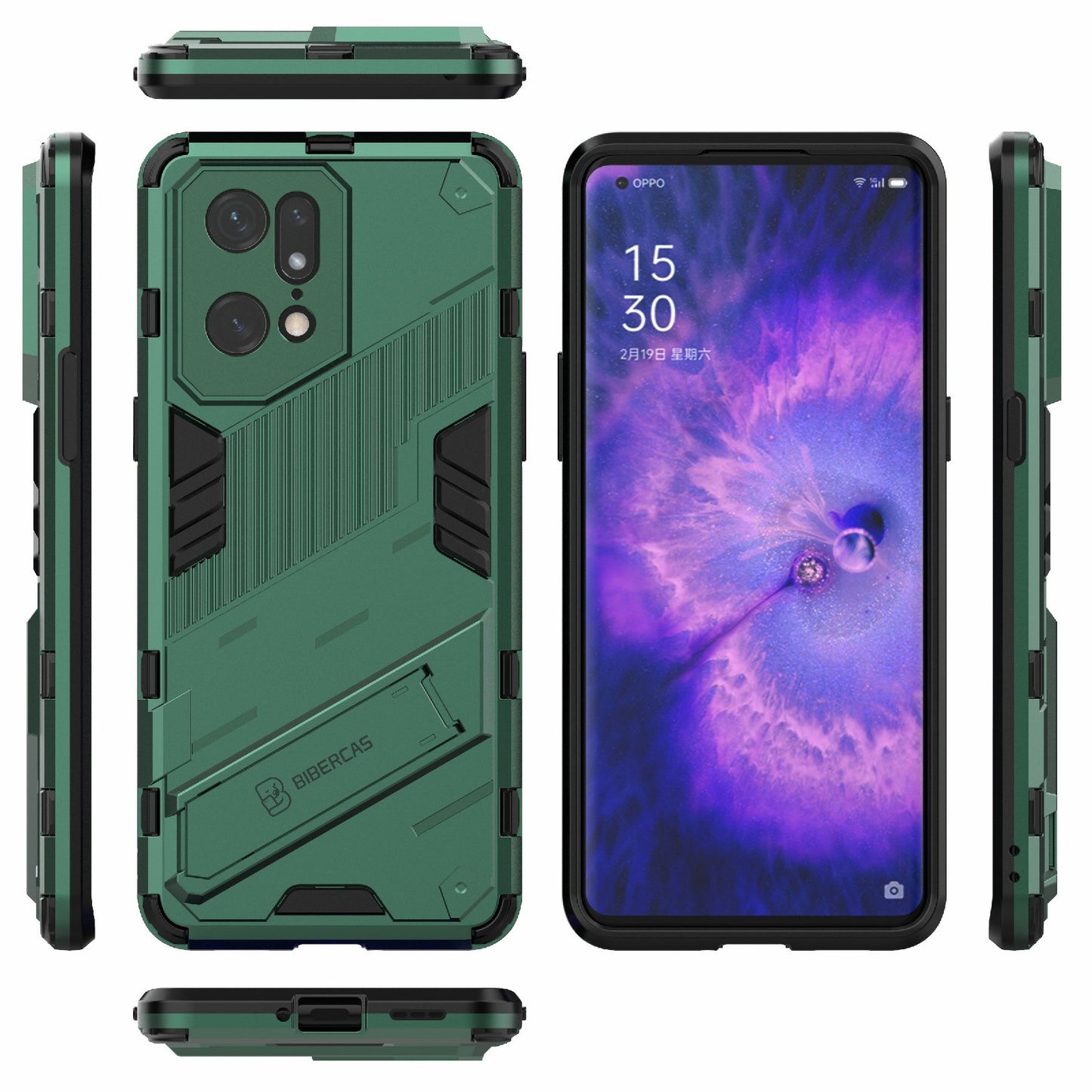 For Oppo Find X5 Pro Shockproof Anti-drop Kickstand Function Hard PC + Soft TPU Cell Phone Case Cover