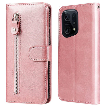 For Oppo Find X5 Magnetic Clasp Zipper Purse PU Leather Wallet Case Inner TPU Shockproof Stand Phone Cover