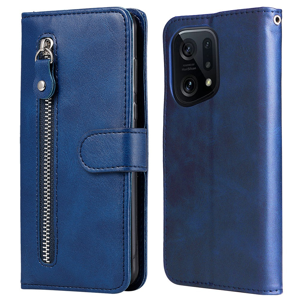 For Oppo Find X5 Magnetic Clasp Zipper Purse PU Leather Wallet Case Inner TPU Shockproof Stand Phone Cover