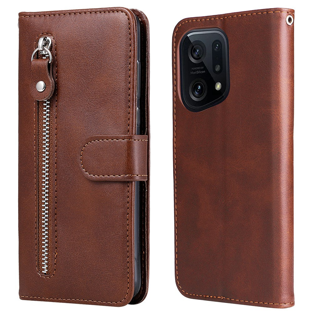 For Oppo Find X5 Magnetic Clasp Zipper Purse PU Leather Wallet Case Inner TPU Shockproof Stand Phone Cover