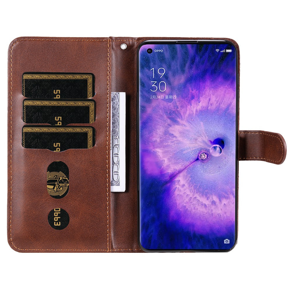 For Oppo Find X5 Magnetic Clasp Zipper Purse PU Leather Wallet Case Inner TPU Shockproof Stand Phone Cover