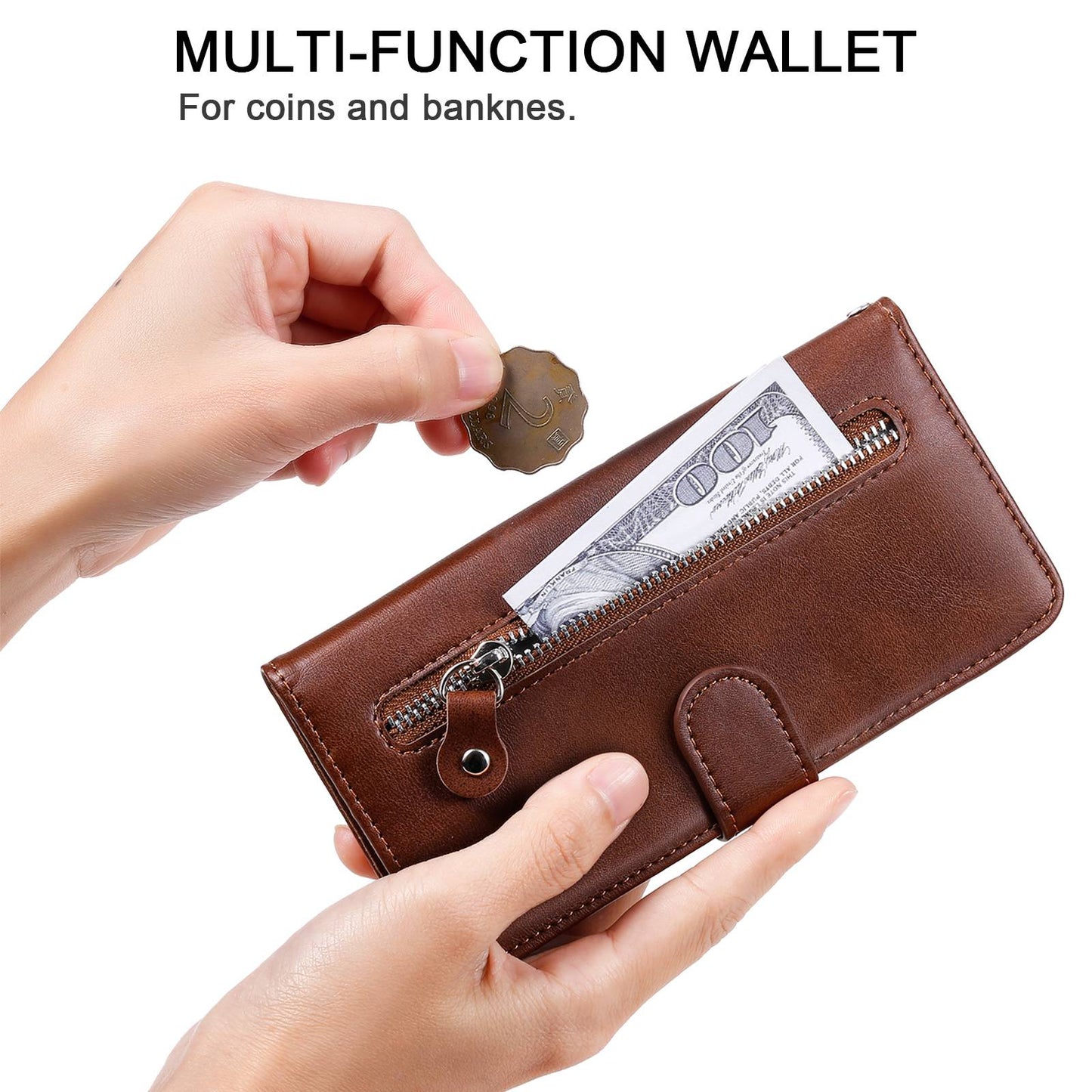 For Oppo Find X5 Magnetic Clasp Zipper Purse PU Leather Wallet Case Inner TPU Shockproof Stand Phone Cover