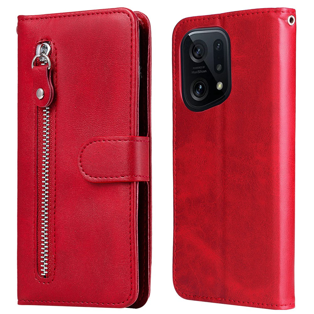 For Oppo Find X5 Magnetic Clasp Zipper Purse PU Leather Wallet Case Inner TPU Shockproof Stand Phone Cover