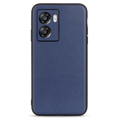 For Oppo A57 (2022) 5G / A77 5G Protective Phone Cover Textured Genuine Leather Coated TPU + PC Anti-drop Hybrid Case