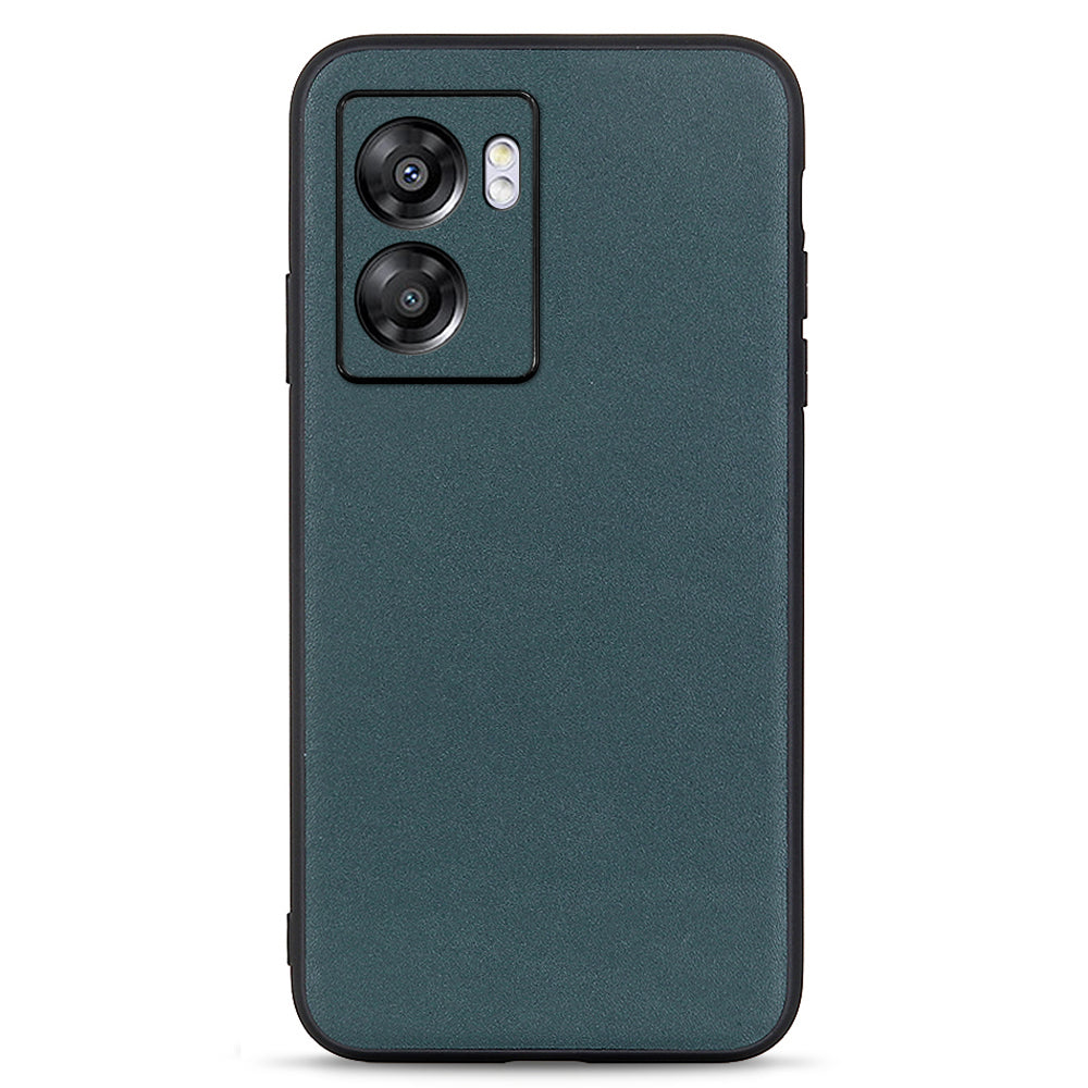 For Oppo A57 (2022) 5G / A77 5G Protective Phone Cover Textured Genuine Leather Coated TPU + PC Anti-drop Hybrid Case