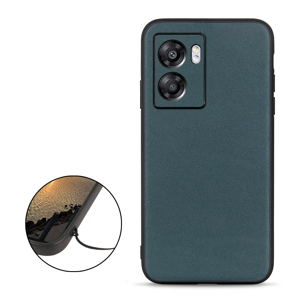 For Oppo A57 (2022) 5G / A77 5G Protective Phone Cover Textured Genuine Leather Coated TPU + PC Anti-drop Hybrid Case