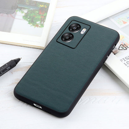 For Oppo A57 (2022) 5G / A77 5G Protective Phone Cover Textured Genuine Leather Coated TPU + PC Anti-drop Hybrid Case