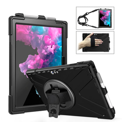 For Microsoft Surface Pro 7 6 5 4 [X-Shape] PC + TPU Combo Case / 360 Degree Swivel Kickstand / Hand Strap and Shoulder Strap