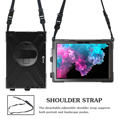 For Microsoft Surface Pro 7 6 5 4 [X-Shape] PC + TPU Combo Case / 360 Degree Swivel Kickstand / Hand Strap and Shoulder Strap